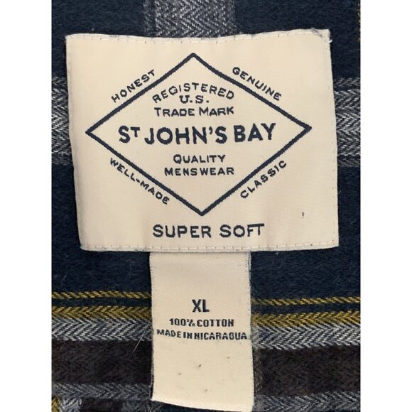 St. John's Bay Mens Flannel Shirt Blue Plaid Button-Down Long Sleeve Size XL - Picture 8 of 9